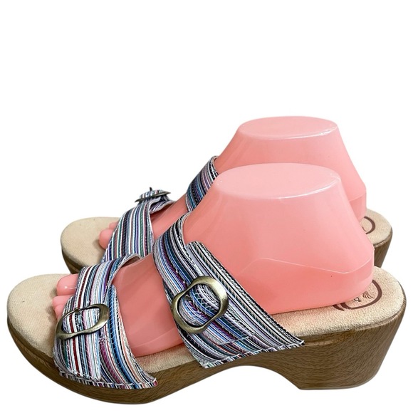 Dansko Sophie Womens 42 11.5-12 Multicolor Metallic Stripe Leather Slide Sandal - Picture 1 of 11